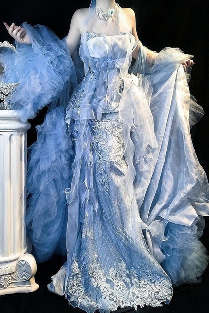 Retro elegant long evening gown, mermaid princess maximalism gh6846