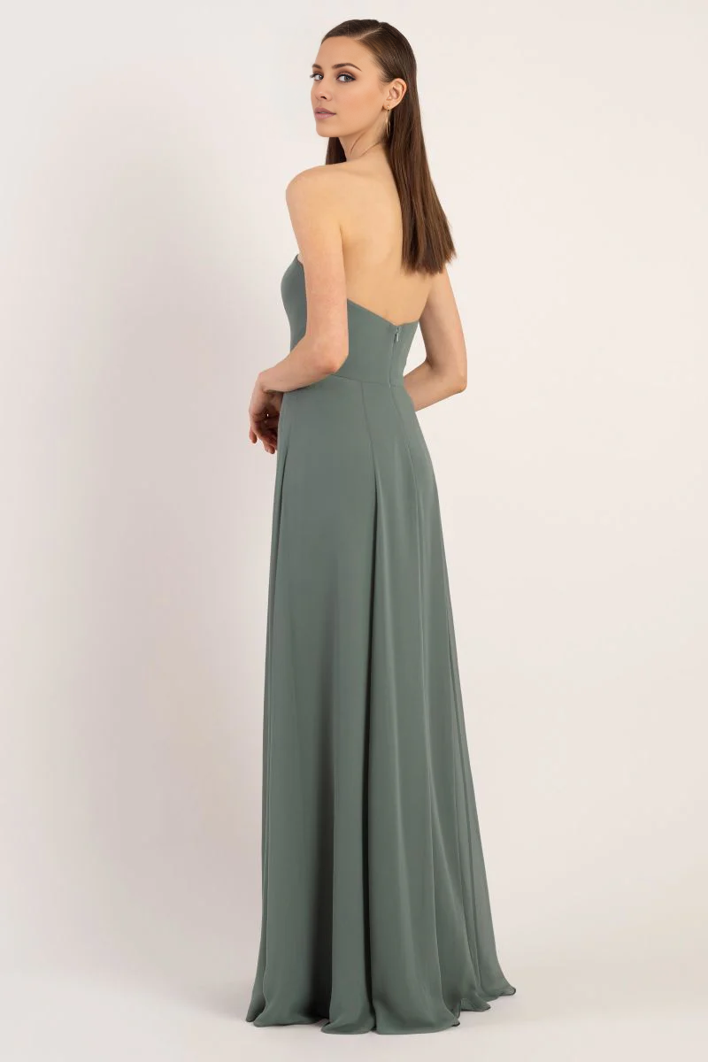 off shoulder collar sleeveless backless side slit and floor length evening dress