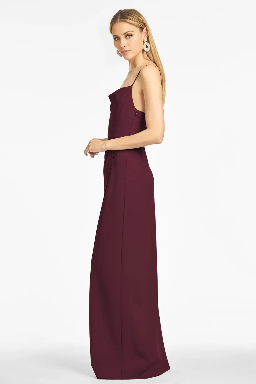 square neckline off shoulder sleeveless thin shoulder strap backless side slit and floor length Prom dress