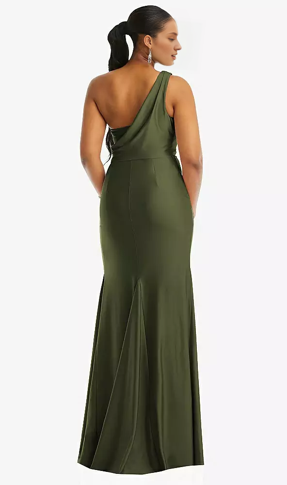 Asymmetric shoulder hood with back satin mermaid Prom dress