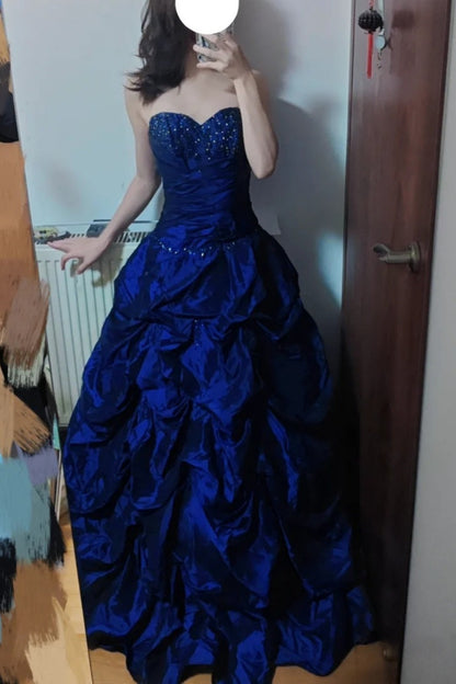 Princess Sapphire - Strapless Beaded Courtly Ball Gown, Royal Blue Party Dress gh7067