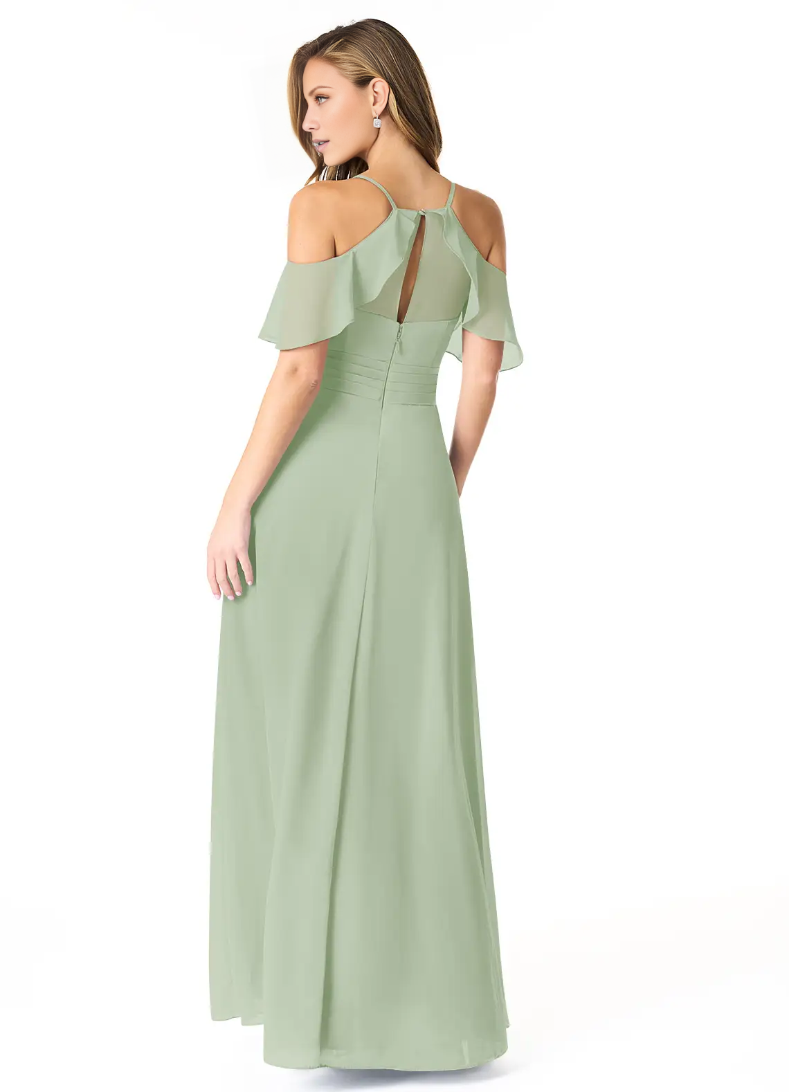 A-line V-neck pleated chiffon side slit and floor length bridesmaid dress - Dress