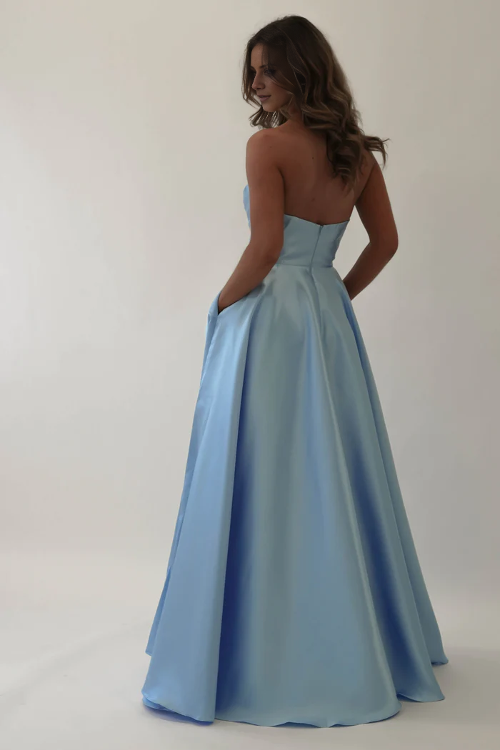Off shoulder satin backless side slit long Prom dress - Dress