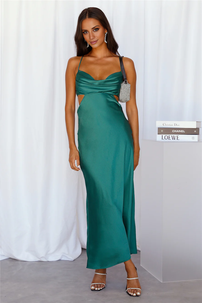 hanging neckline thin shoulder strap exposed back long Prom dress