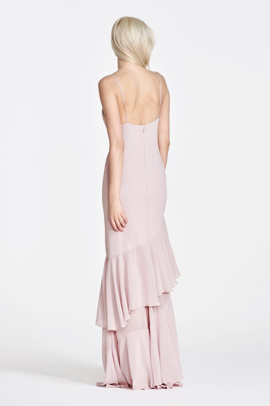 square neckline sleeveless thin shoulder strap backless and floor length evening dress