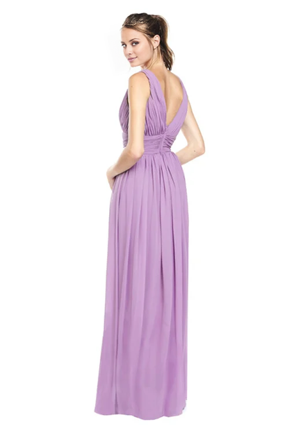 deep V-neck sleeveless backless and floor length Prom dress