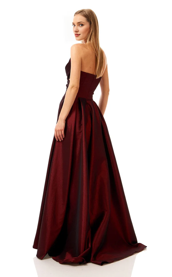 A-line V-neck satin strapless and floor length Prom dress