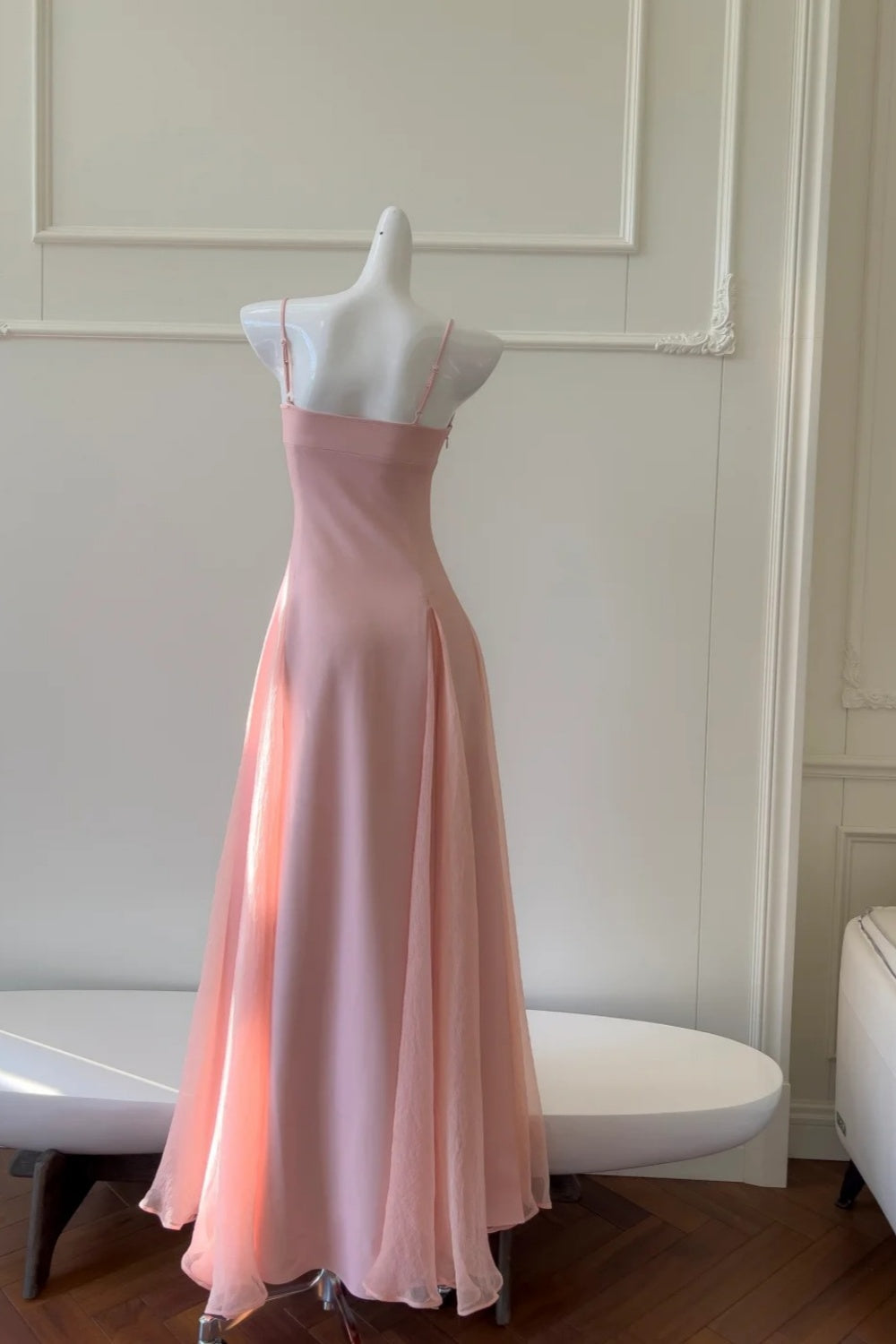 girlhomeshops- Minimalist Mint Green/Pastel Pink Spaghetti Strap Slim-Fit Long Evening Gown gh6098