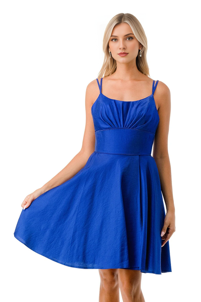 A-line pleated short sleeveless dress