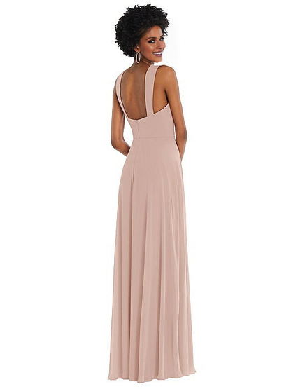 square neckline off shoulder sleeveless backless side slit and floor length Prom dress