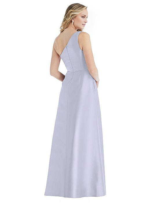 asymmetrical neckline off shoulder sleeveless backless and floor length Prom dress