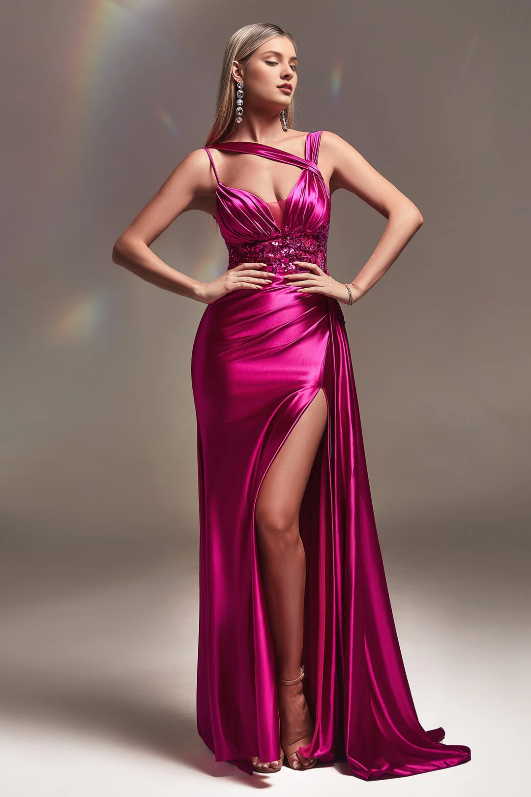 Lace Decorative Long Satin Dress