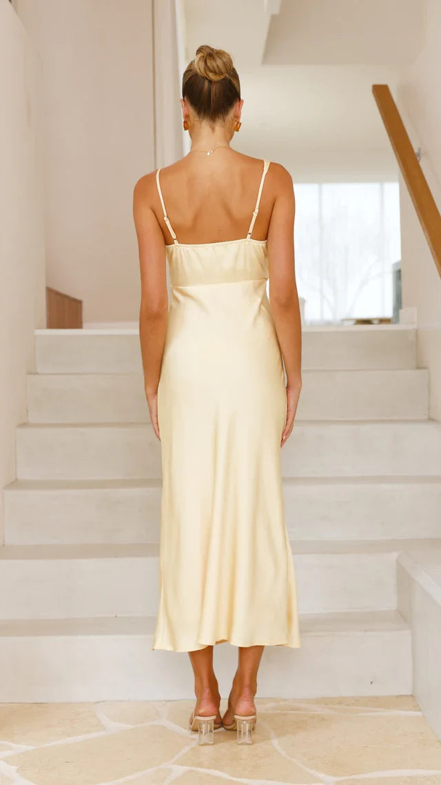 asymmetrical neckline satin backless long Prom dress