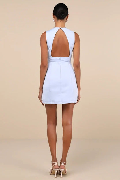 A-line square neckline sleeveless backless short Homecoming dress