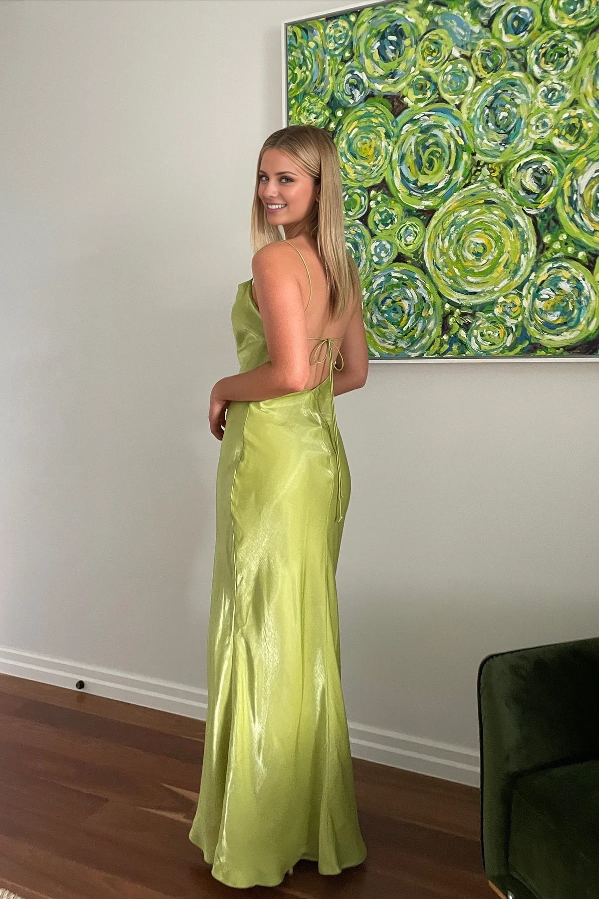 chic A-line thin shoulder strap with brown ruffled edges Prom dress
