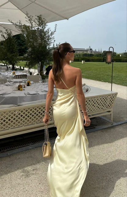 Yellow One Shoulder Prom Dress Sexy Evening Gowns
