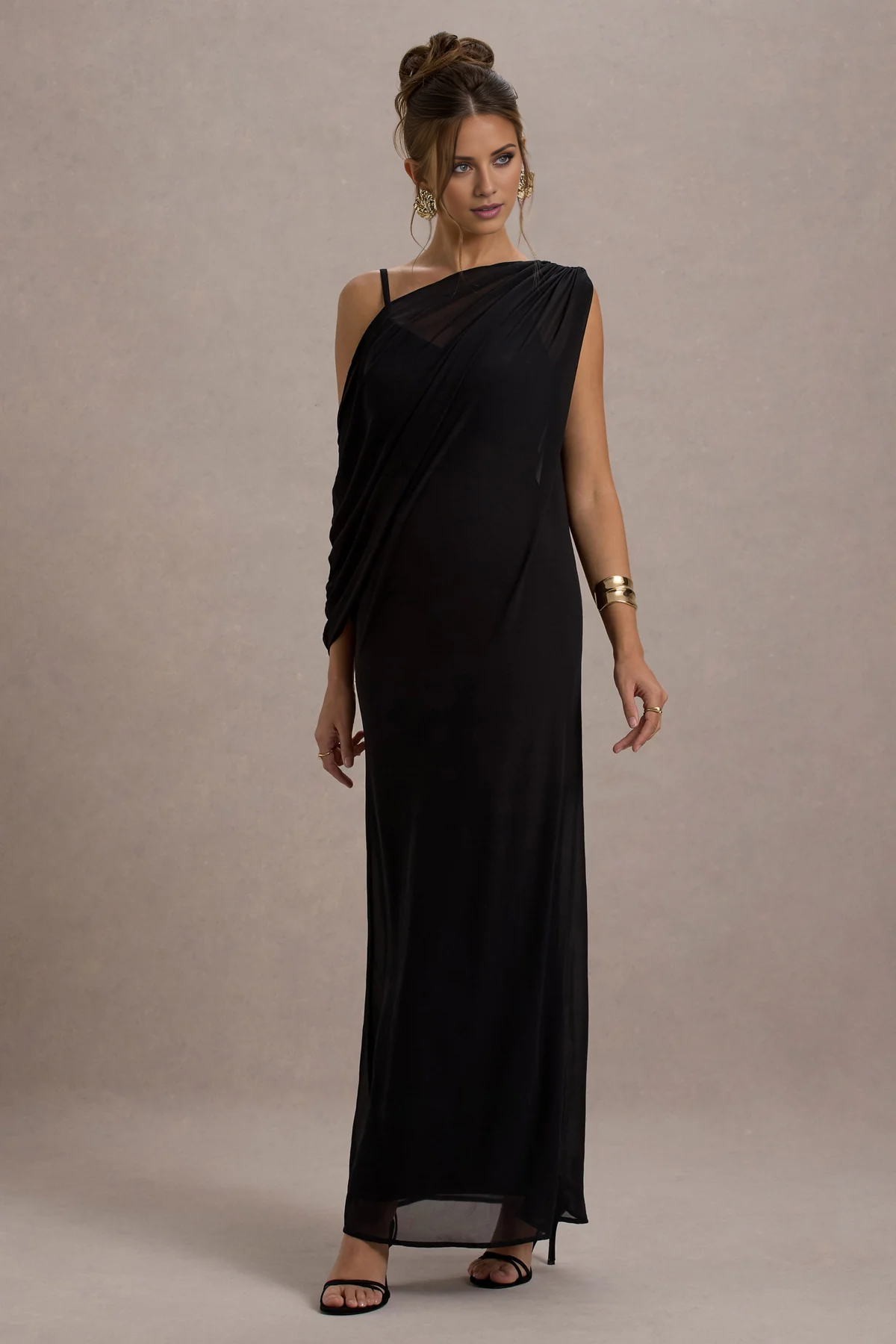 Chiffon ribbon black V-neck and floor length evening dress - Dress