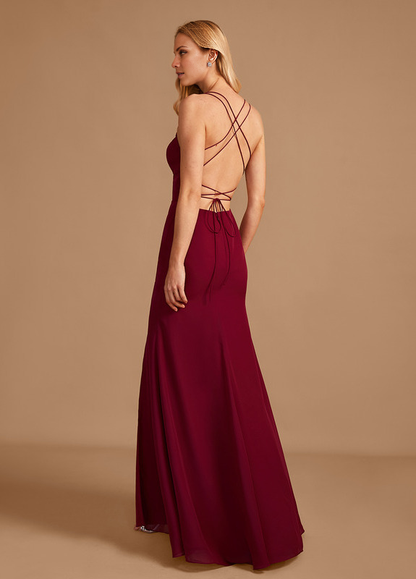 Horn/Tail V-neck and Ground Chiffon Bridesmaid Dress
