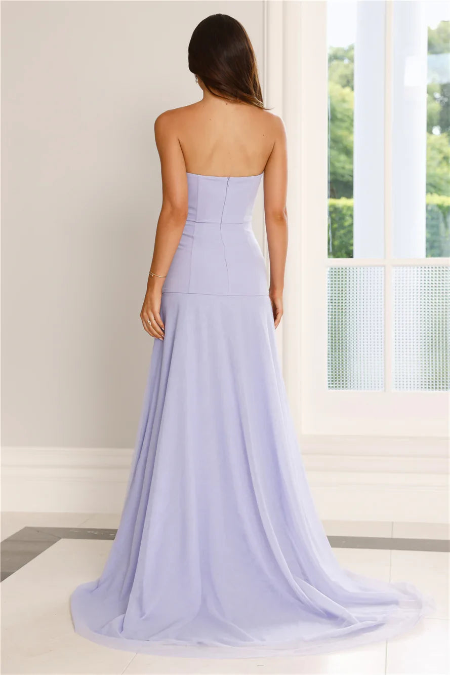 off shoulder collar strapless tight corset with side slit long Prom dress