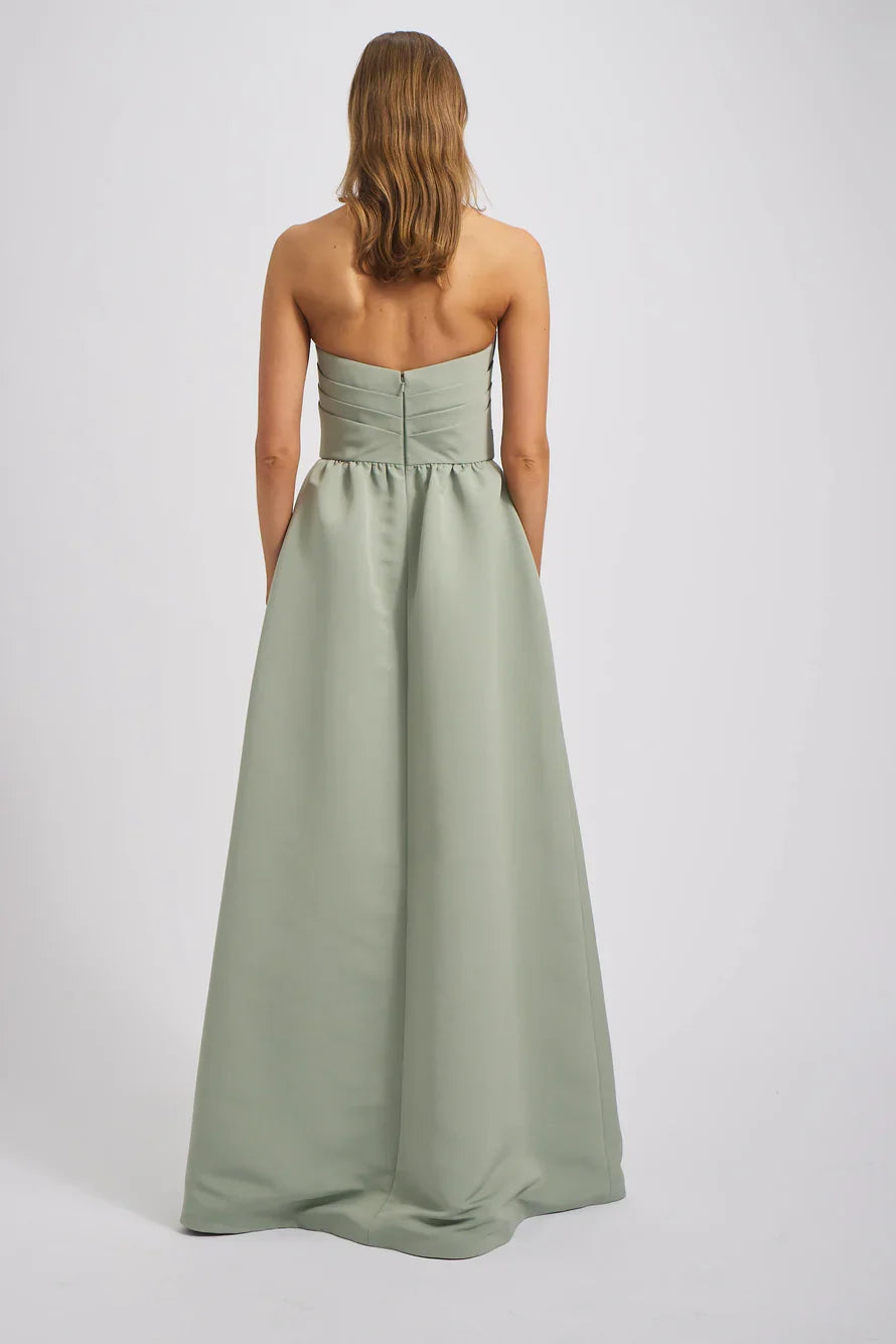 off shoulder collar sleeveless strapless backless and floor length Prom dress