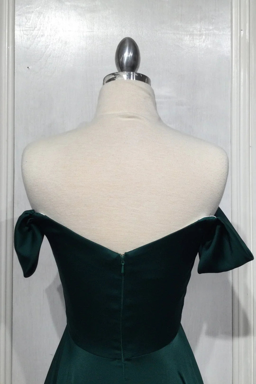 A-line slit dress with exposed shoulders