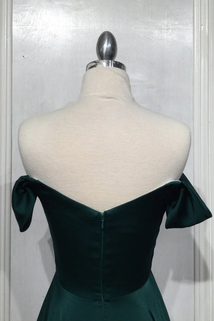 A-line slit dress with exposed shoulders
