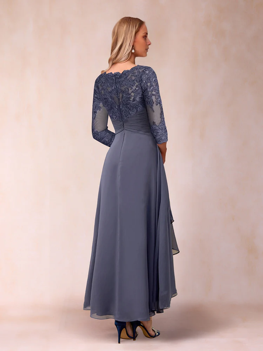 A-line princess transparent collar 3/4 sleeve length with bead and decal mother of the bride dress