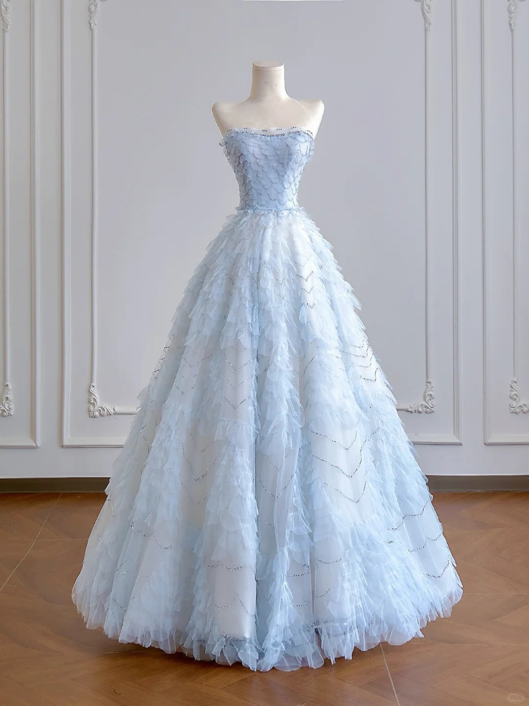 Girlhomeshops--Light blue organza fairy long floor-length tulle prom dress wedding dress gh5487