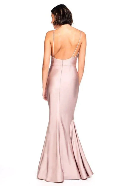 V collar off shoulder thin shoulder strap sleeveless backless and floor length Prom dress