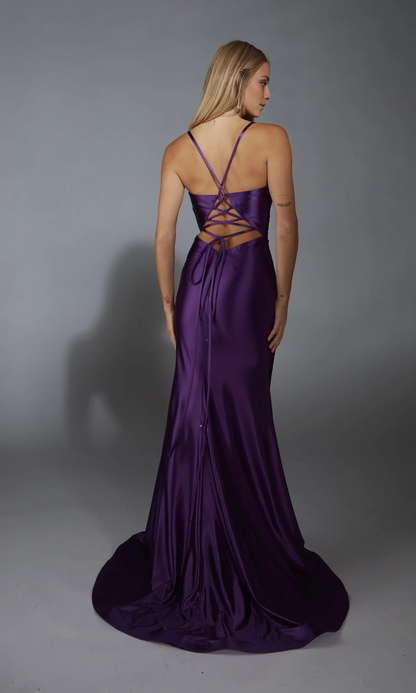 mermaid slim shoulder strap backless and floor length evening dress