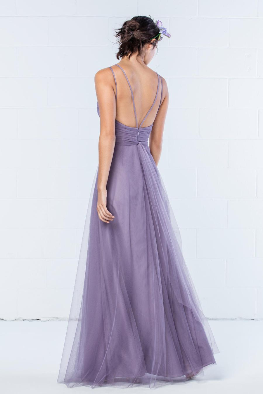 V collar off shoulder sleeveless backless sheer and floor length evening dress