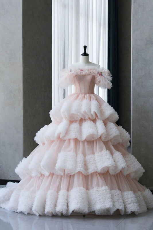 Ball Gown Off Shoulder Tulle Long Prom Dress Sweet 16 Dress