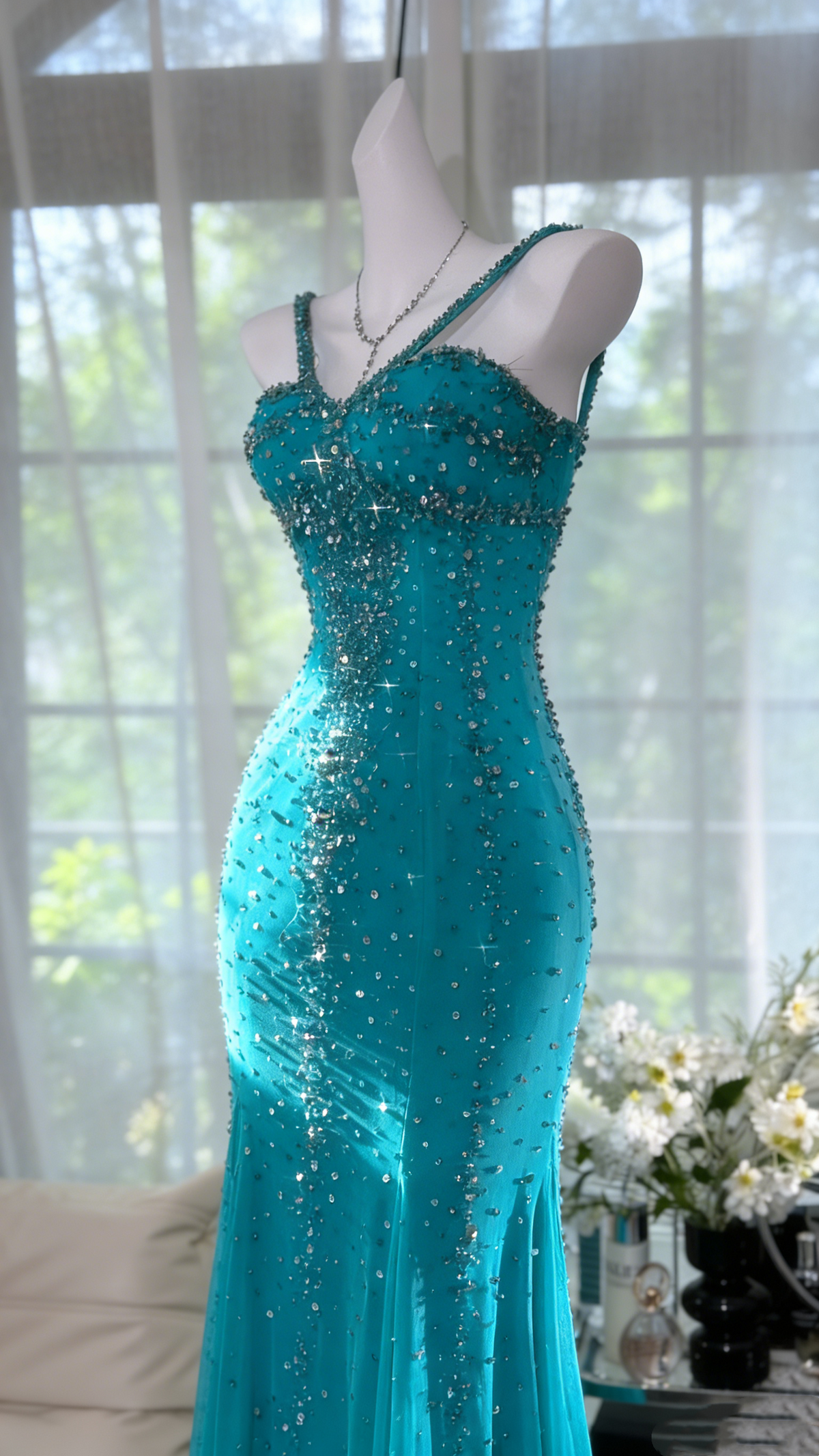 Girlhomeshops-Blue gorgeous exquisite beaded long chiffon Prom dress evening dress party dress gh5162