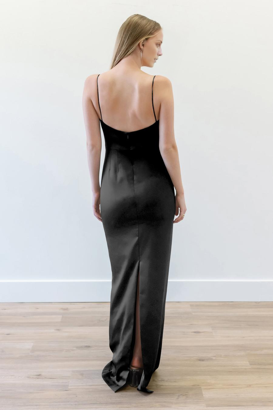 off shoulder collar thin shoulder straps sleeveless backless and floor length evening dress