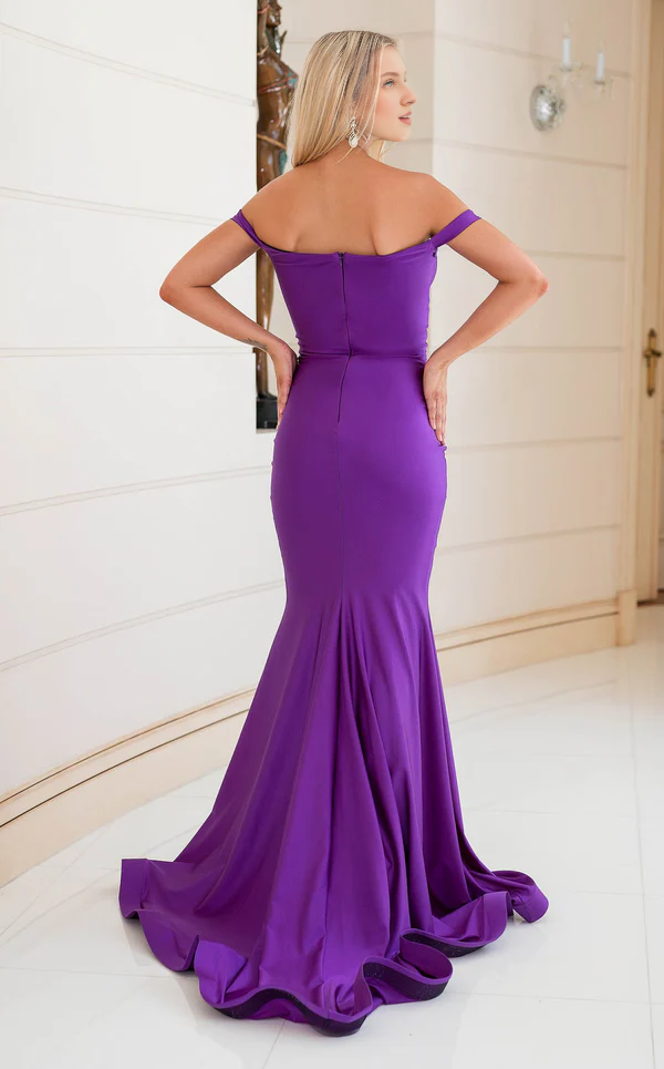 Mermaid off shoulder V-neck side slit backless and floor length Prom dress