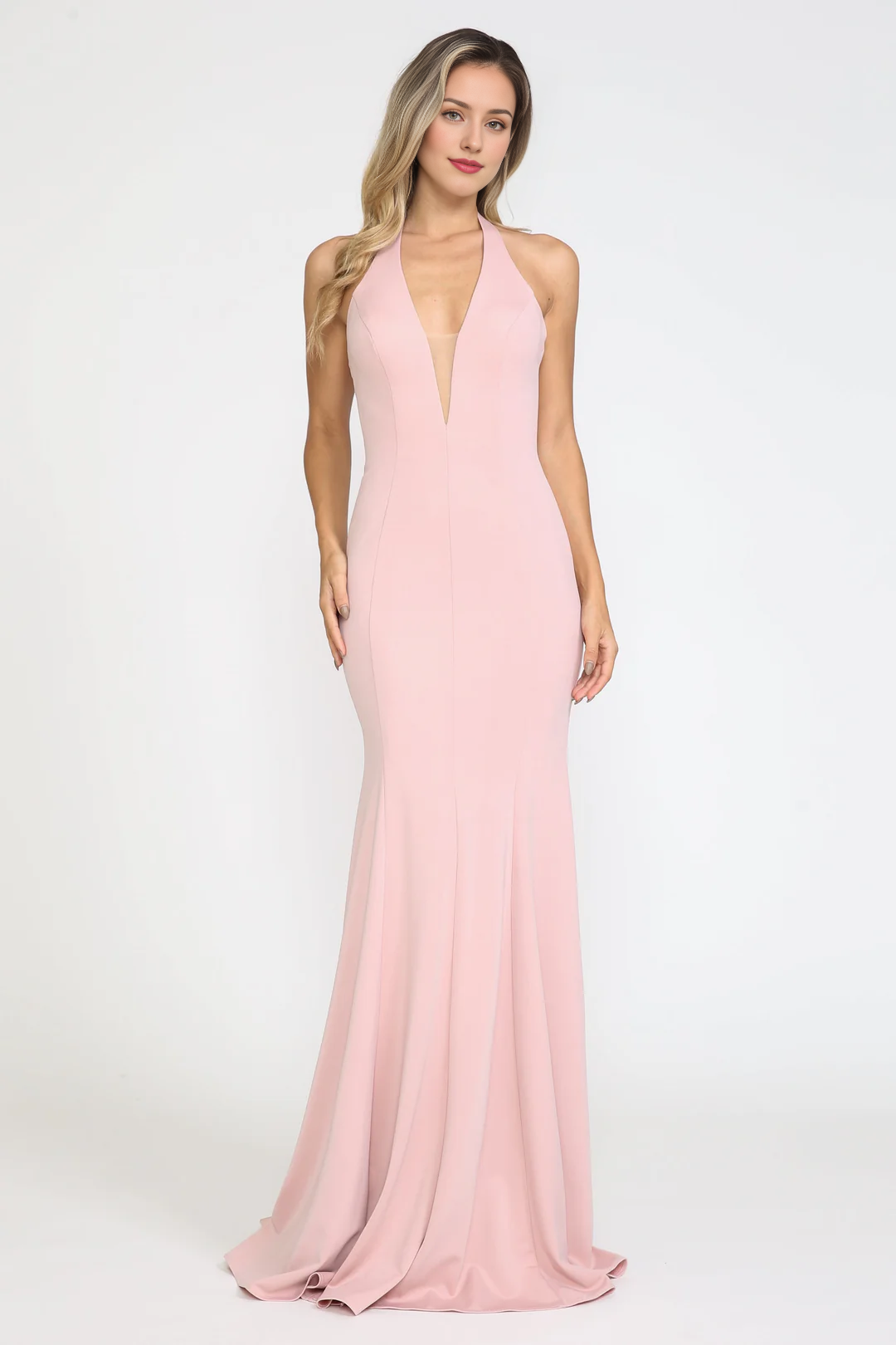 Long phantom V-neck fitted dress