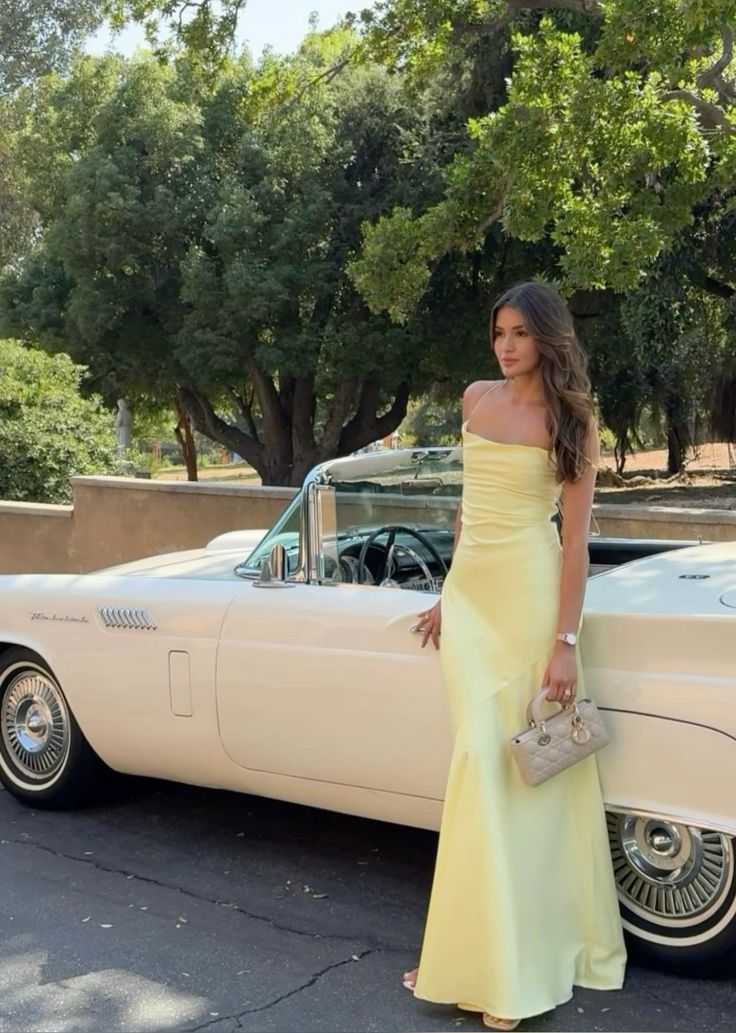 Yellow Straps Prom Dresses Evening Dress Floor Length Party Gowns