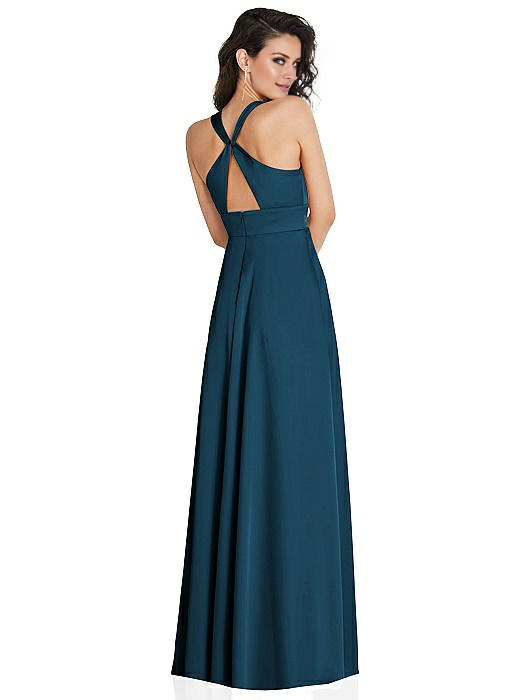 V-neck off shoulder sleeveless backless side slit and floor length Prom dress