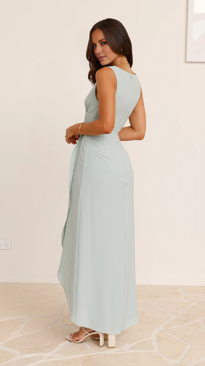 V-neck sleeveless front slit long Prom dress