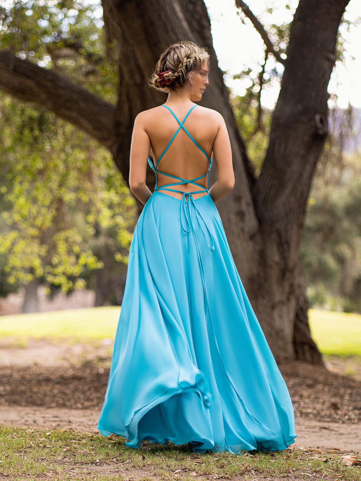 A-line straight tube chiffon and floor length hollow back and floor length formal dress