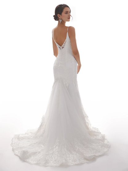 Thin shoulder mermaid ivory mermaid lace wedding dress