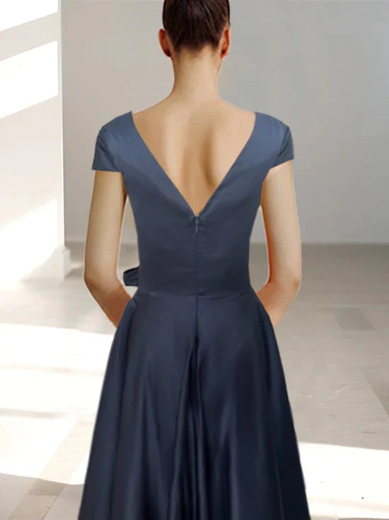 Wonderful A-line/Princess V-neck Short Sleeve Back Zip pocket Mother Of The Bride Dress