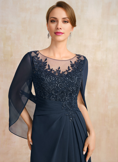 A-shaped Scoop Illusion floor lace chiffon with sequins and pleats, mother of the bride dress