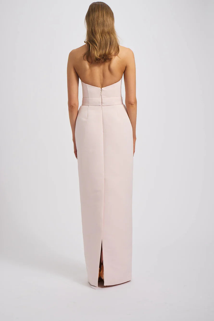 off shoulder collar sleeveless backless slit and floor length Prom dress