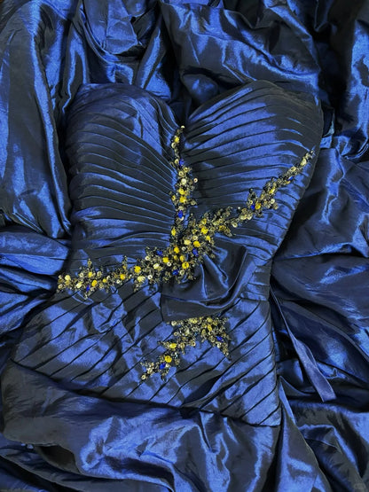 Blue Strapless Ball Gown Long Prom Dress Long Evening Gowns