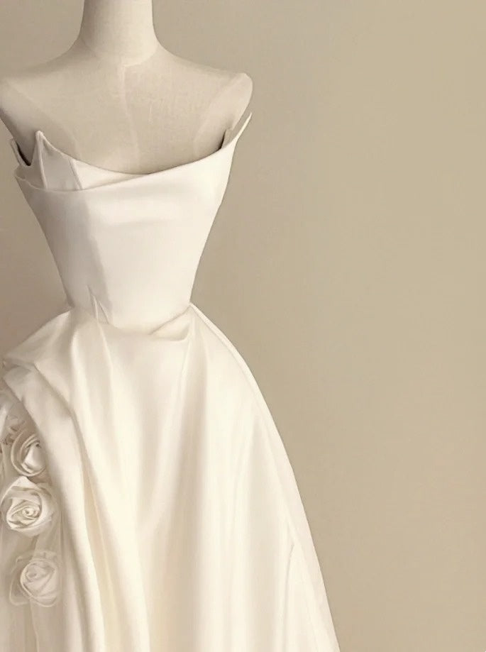 White satin long wedding dress gh6819