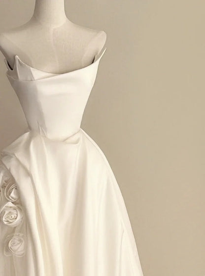 White satin long wedding dress gh6819