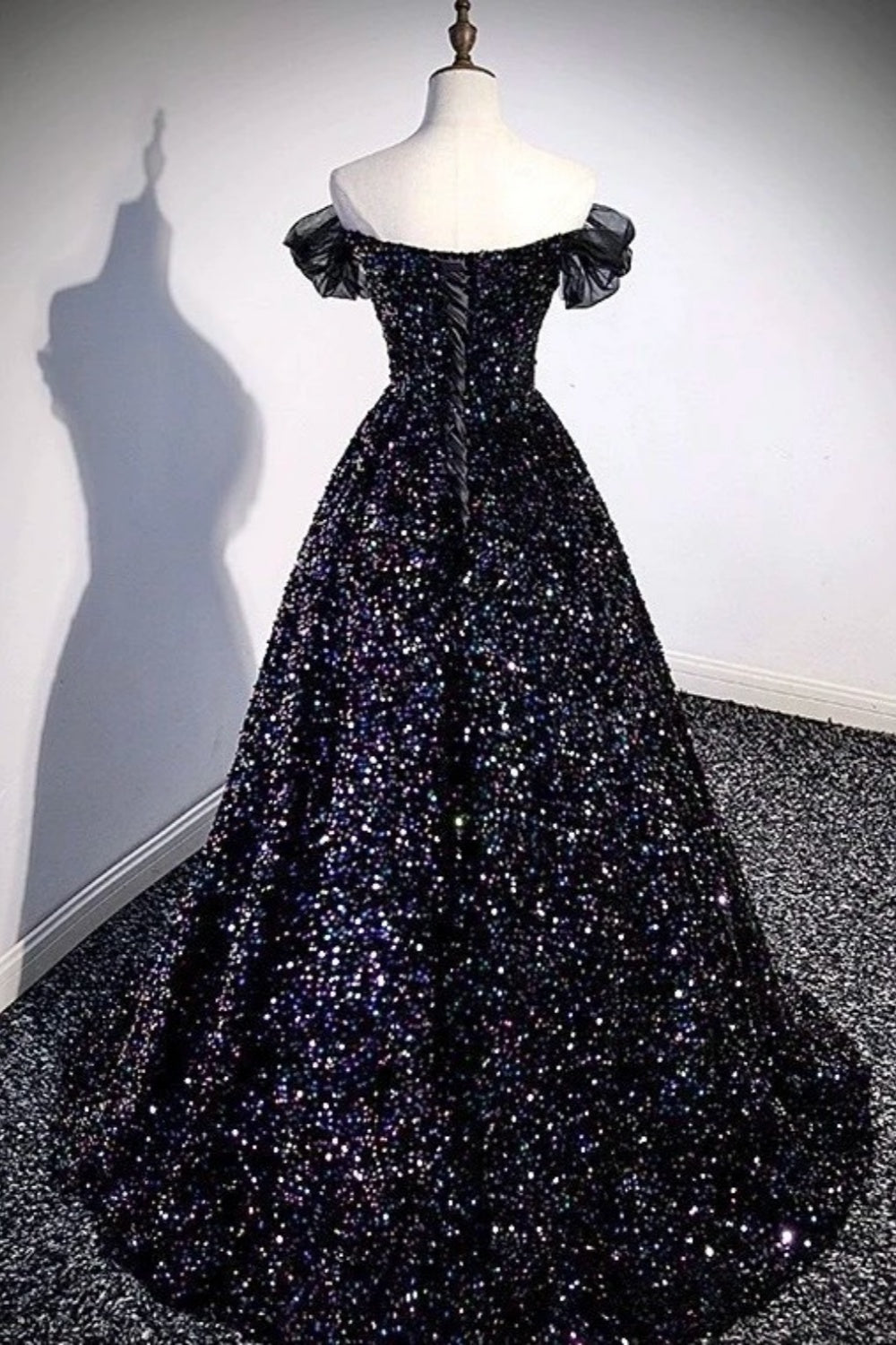 Midnight Galaxy - Off-the-shoulder dazzling sequined evening gown gh7072