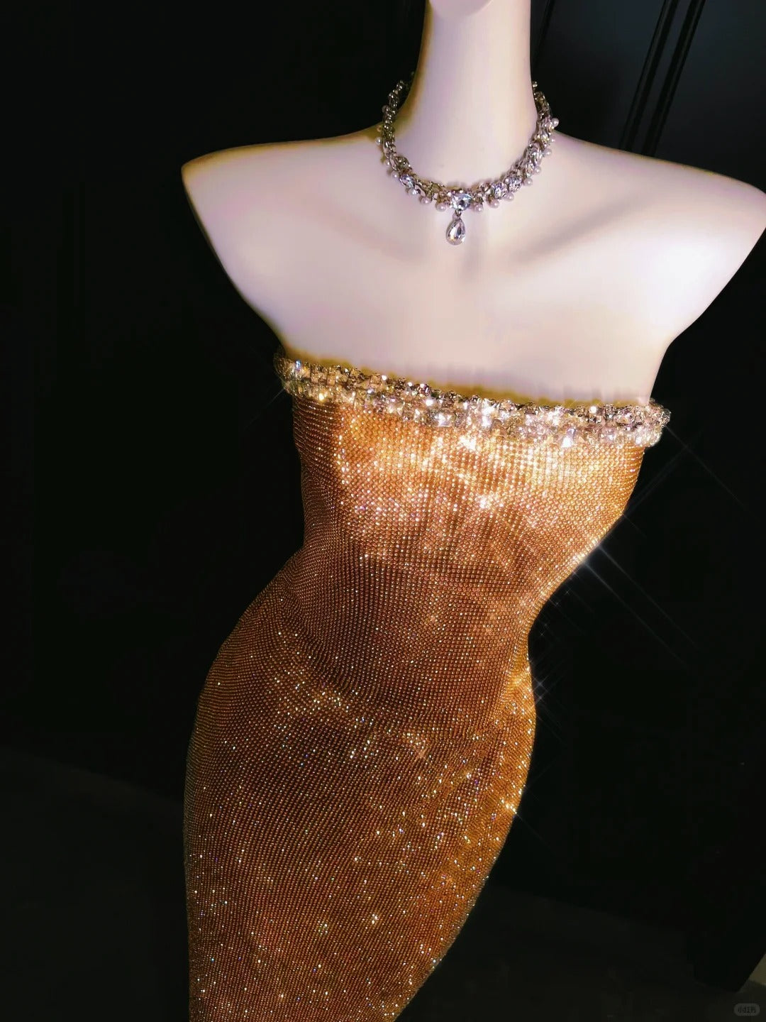 Girlhomeshops--Super beautiful golden gorgeous glitter metal mermaid fishtail long prom dress gh5489