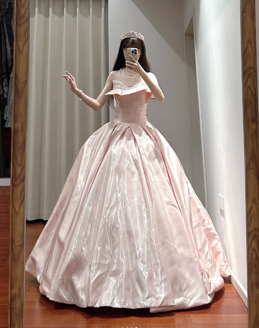 Charming Off The Shoulder Satin Beaded Ball Gown Sweet princess Quinceanera Dress